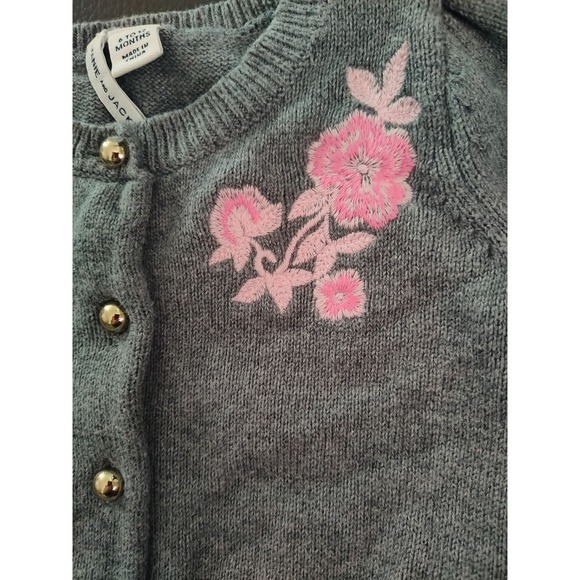 Janie and Jack Gray Pink Embroidered Cardigan Floral Feminine 6-12 months - Picture 2 of 7